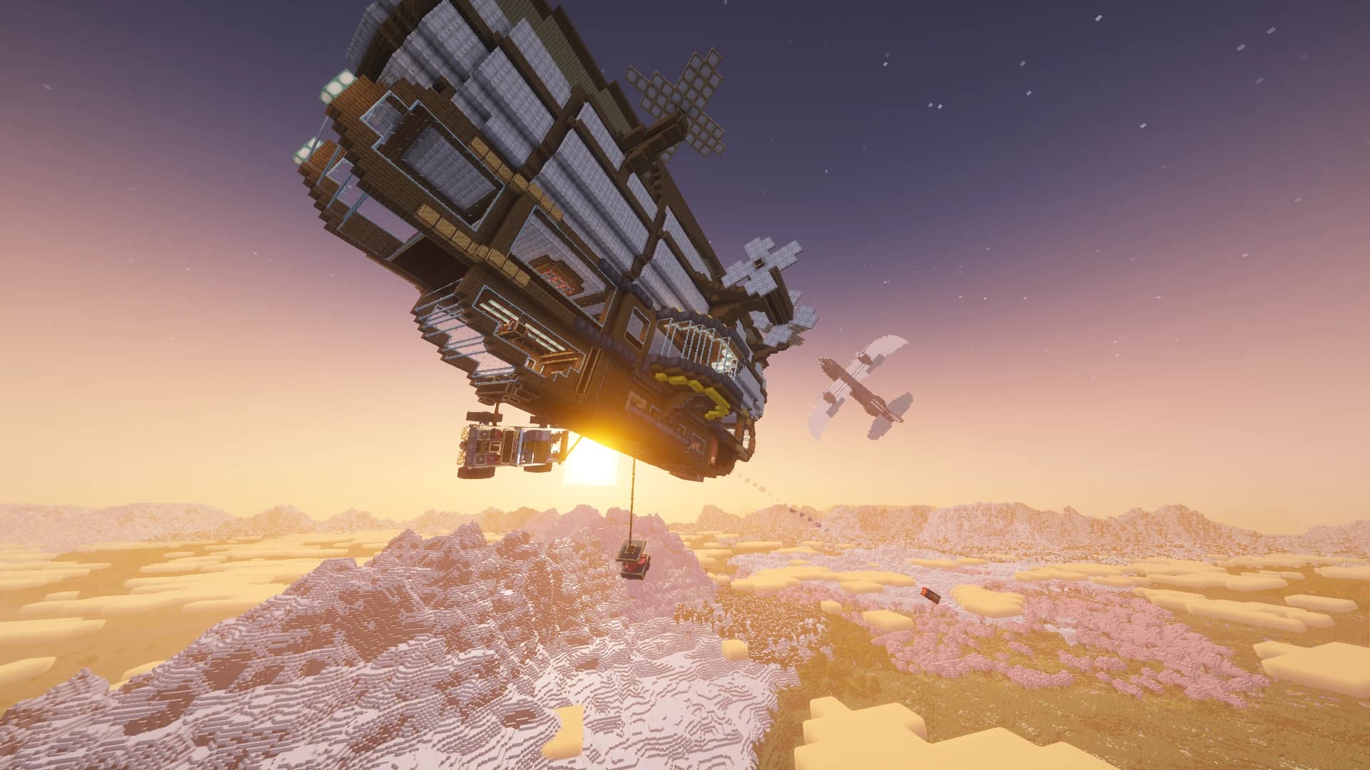 A Create Aeronautics craft above snowy mountains